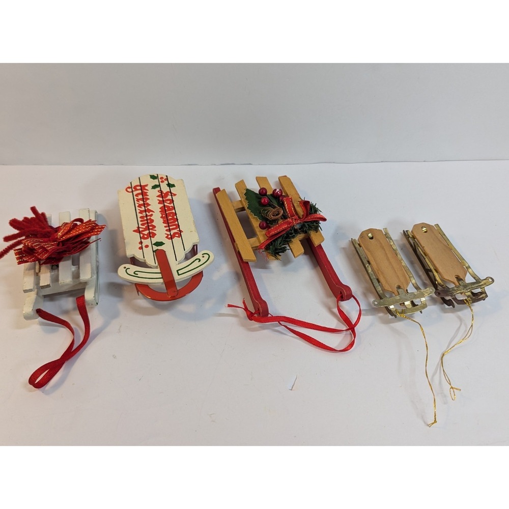 Vintage wooden sled Ornament Lot Christmas